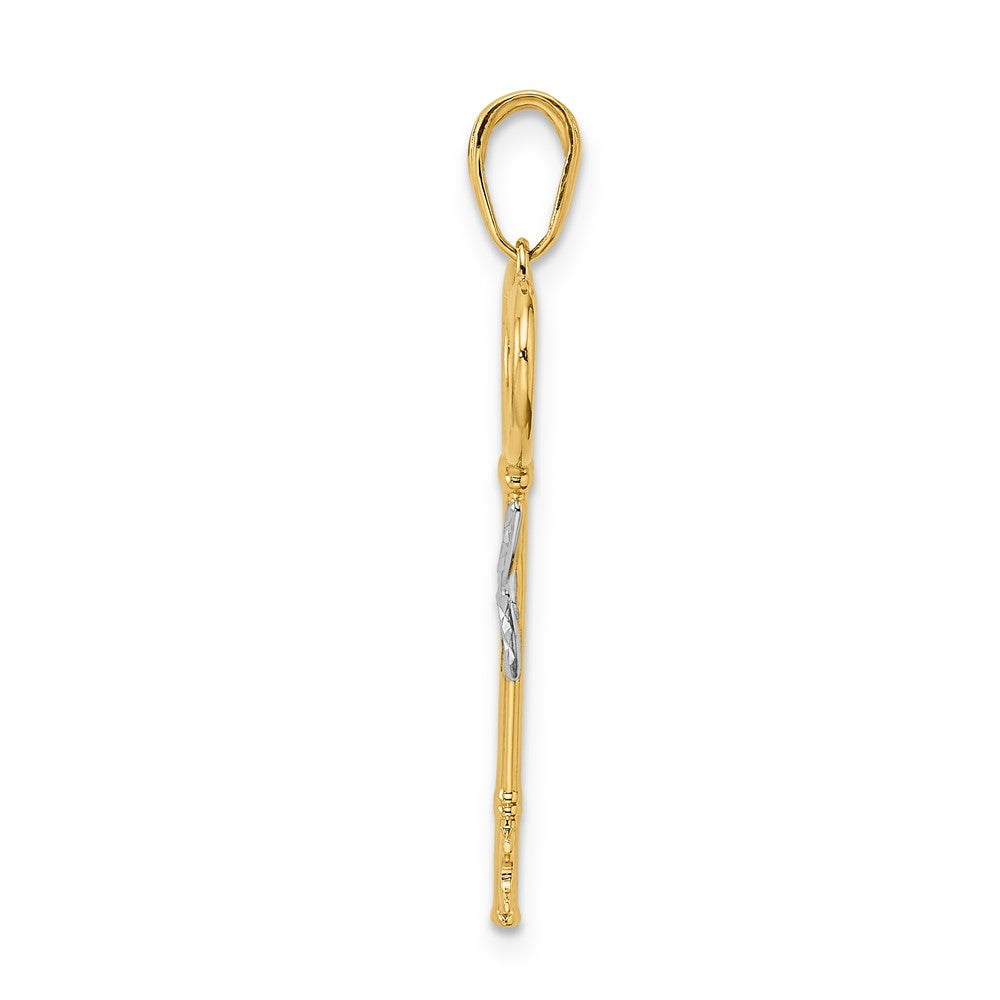 FJC Finejewelers 14 kt Yellow Gold Bright Cut and White Rhodium Diamiond-cut Heart Key Charm 34 x 13 mm
