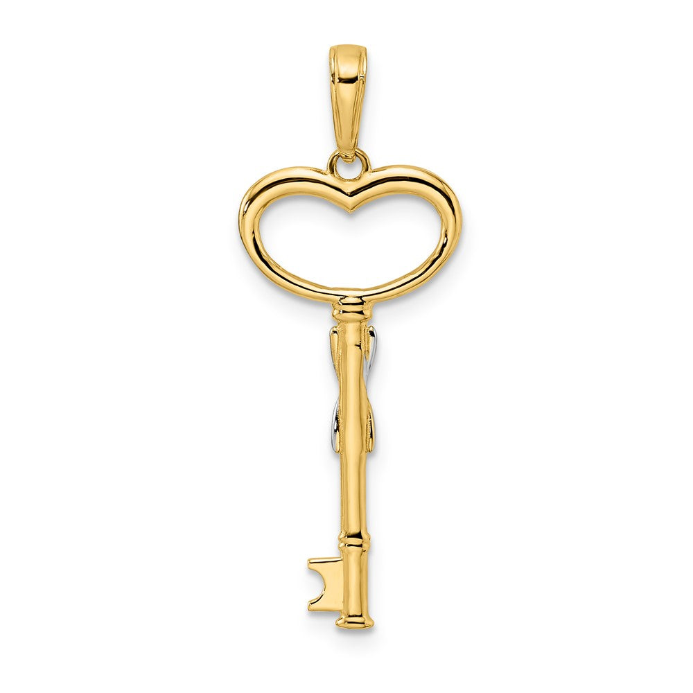 FJC Finejewelers 14 kt Yellow Gold Bright Cut and White Rhodium Diamiond-cut Heart Key Charm 34 x 13 mm