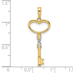 FJC Finejewelers 14 kt Yellow Gold Bright Cut and White Rhodium Diamiond-cut Heart Key Charm 34 x 13 mm