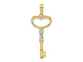 FJC Finejewelers 14 kt Yellow Gold Bright Cut and White Rhodium Diamiond-cut Heart Key Charm 34 x 13 mm