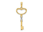FJC Finejewelers 14 kt Yellow Gold Bright Cut and White Rhodium Diamiond-cut Heart Key Charm 34 x 13 mm