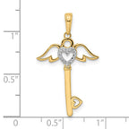 FJC Finejewelers 14 kt Yellow Gold and White Rhodium Bright Cut Heart/ Angel Wings Key Charm 31 x 18 mm