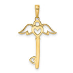 FJC Finejewelers 14 kt Yellow Gold and White Rhodium Bright Cut Heart/ Angel Wings Key Charm 31 x 18 mm