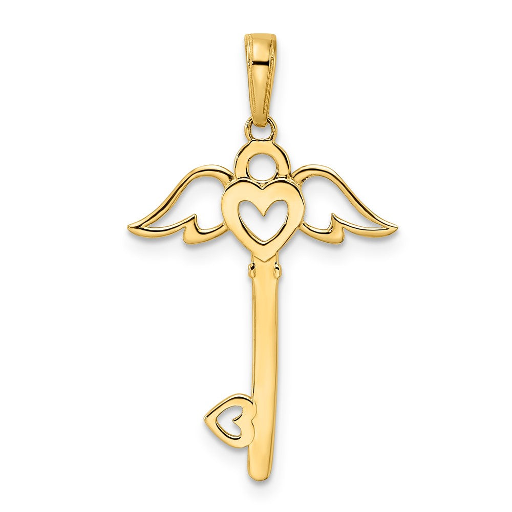 FJC Finejewelers 14 kt Yellow Gold and White Rhodium Bright Cut Heart/ Angel Wings Key Charm 31 x 18 mm