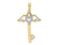 FJC Finejewelers 14 kt Yellow Gold and White Rhodium Bright Cut Heart/ Angel Wings Key Charm 31 x 18 mm