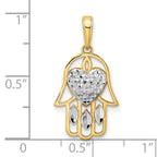 FJC Finejewelers 14 kt Yellow Gold and White Rhodium Bright Cut Heart Hamsa Charm 25 x 13 mm