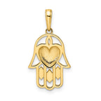 FJC Finejewelers 14 kt Yellow Gold and White Rhodium Bright Cut Heart Hamsa Charm 25 x 13 mm