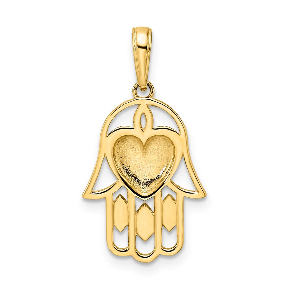 FJC Finejewelers 14 kt Yellow Gold and White Rhodium Bright Cut Heart Hamsa Charm 25 x 13 mm