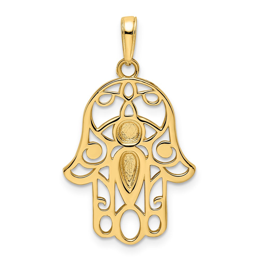 FJC Finejewelers 14 kt Yellow Gold and White Rhodium Bright Cut Evil Eye Hamsa Charm 30 x 17 mm