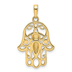 FJC Finejewelers 14 kt Yellow Gold and White Rhodium Bright Cut Evil Eye Hamsa Charm 30 x 17 mm