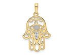 FJC Finejewelers 14 kt Yellow Gold and White Rhodium Bright Cut Evil Eye Hamsa Charm 30 x 17 mm