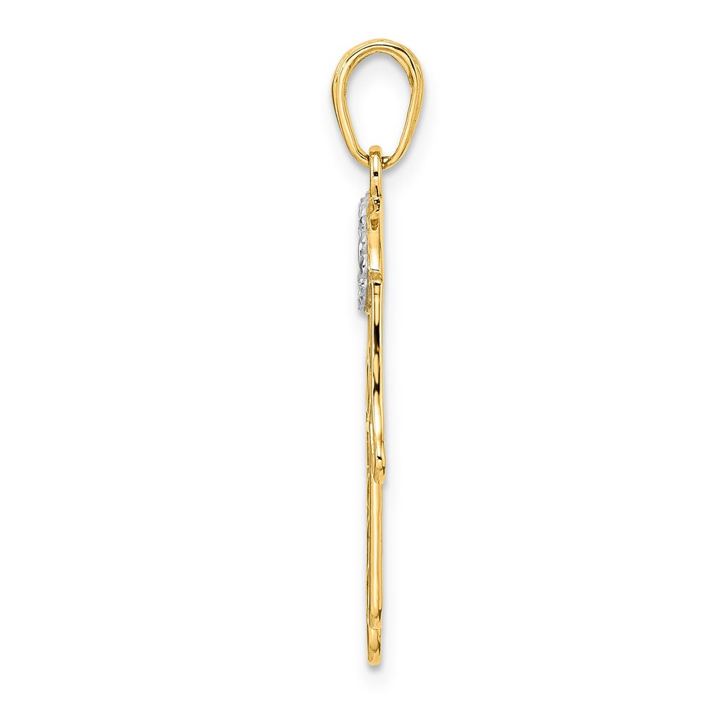 FJC Finejewelers 14 kt Yellow Gold and White Rhodium Bright Cut Evil Eye Hamsa Charm 33 x 18 mm