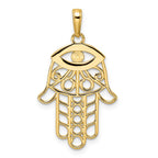 FJC Finejewelers 14 kt Yellow Gold and White Rhodium Bright Cut Evil Eye Hamsa Charm 33 x 18 mm