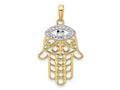 FJC Finejewelers 14 kt Yellow Gold and White Rhodium Bright Cut Evil Eye Hamsa Charm 33 x 18 mm