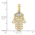 FJC Finejewelers 14 kt Yellow Gold and White Rhodium Bright Cut Evil Eye Hamsa Charm 25 x 13 mm