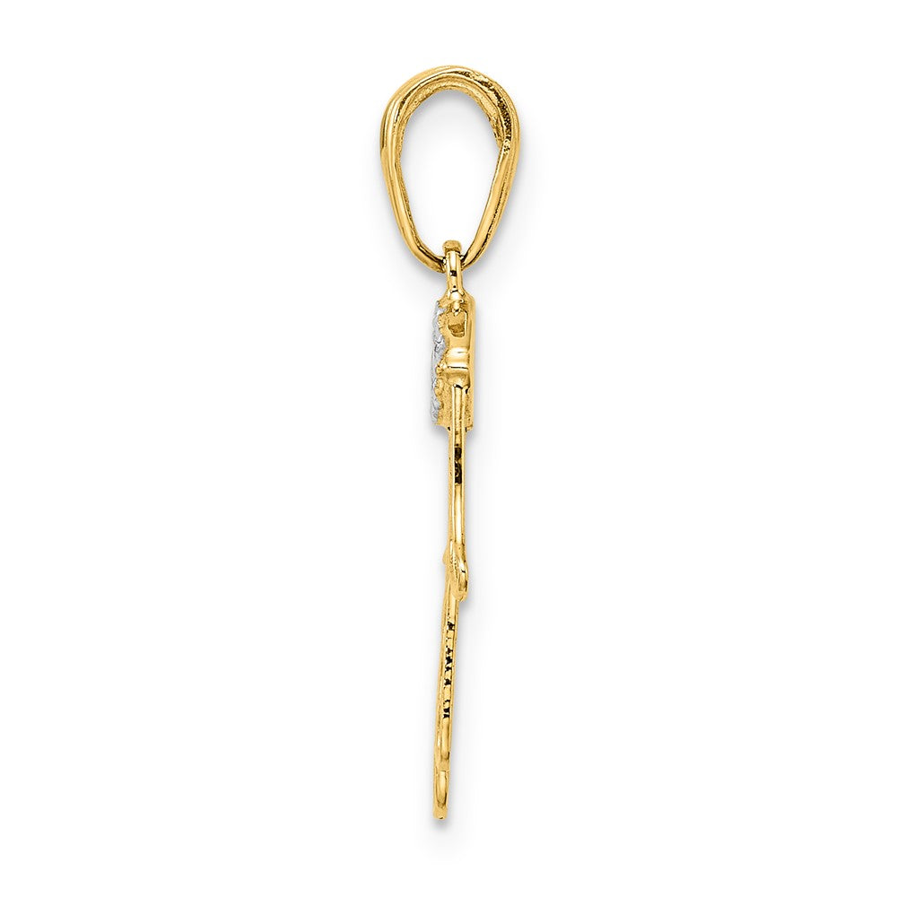 FJC Finejewelers 14 kt Yellow Gold and White Rhodium Bright Cut Evil Eye Hamsa Charm 25 x 13 mm