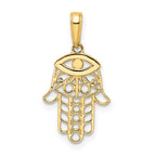 FJC Finejewelers 14 kt Yellow Gold and White Rhodium Bright Cut Evil Eye Hamsa Charm 25 x 13 mm