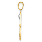 FJC Finejewelers 14 kt Yellow Gold and White Rhodium Bright Cut Evil Eye Filigree Hamsa Charm 30 x 18 mm