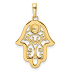 FJC Finejewelers 14 kt Yellow Gold and White Rhodium Bright Cut Evil Eye Filigree Hamsa Charm 30 x 18 mm