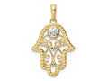 FJC Finejewelers 14 kt Yellow Gold and White Rhodium Bright Cut Evil Eye Filigree Hamsa Charm 30 x 18 mm