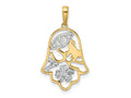 FJC Finejewelers 14 kt Yellow Gold and White Rhodium Bright Cut Good Luck Symbols on Hamsa Charm 28 x 16 mm