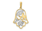 FJC Finejewelers 14 kt Yellow Gold and White Rhodium Bright Cut Good Luck Symbols on Hamsa Charm 28 x 16 mm