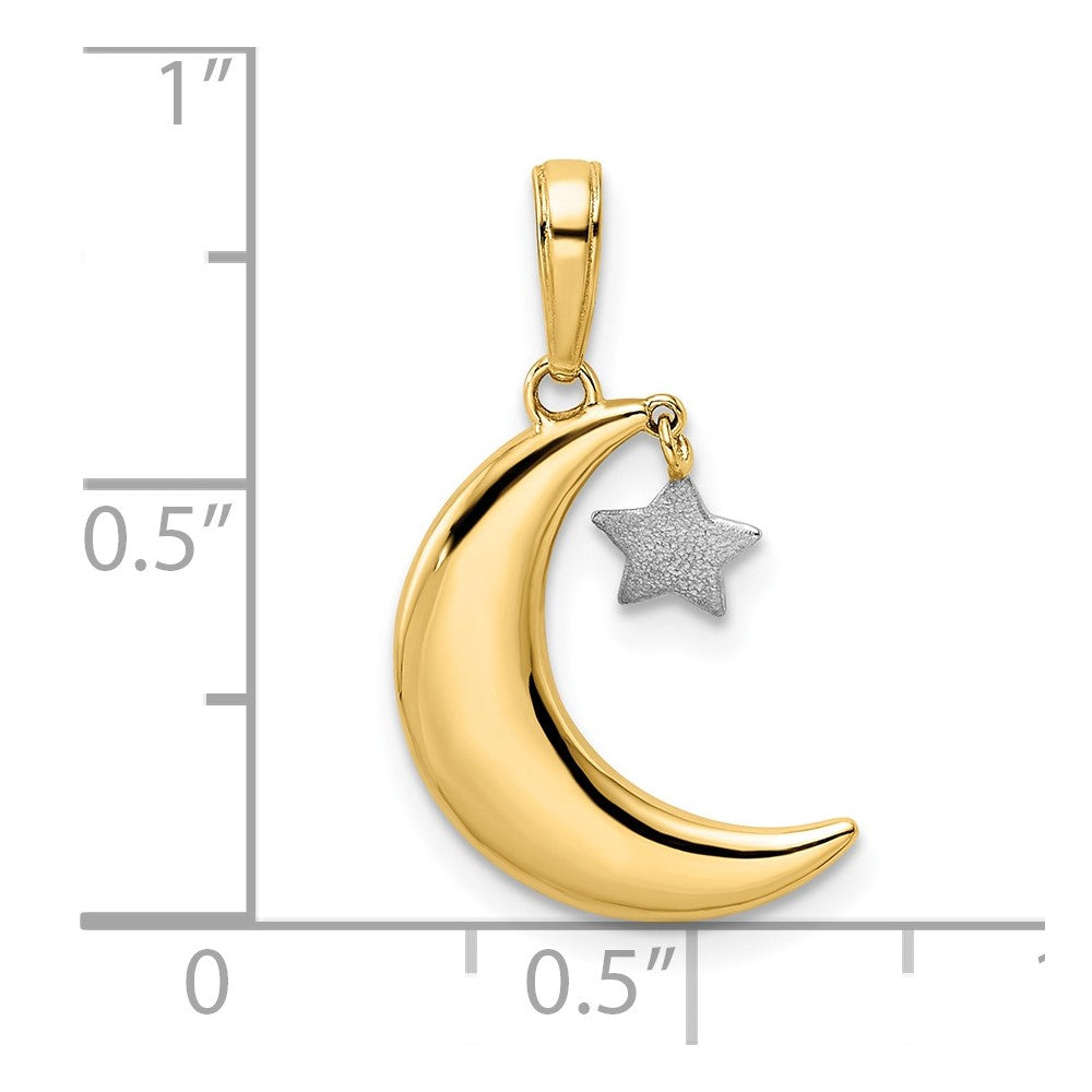 FJC Finejewelers 14 kt Yellow Gold and White Rhodium Moon with Dangle Star Charm 22 x 11 mm