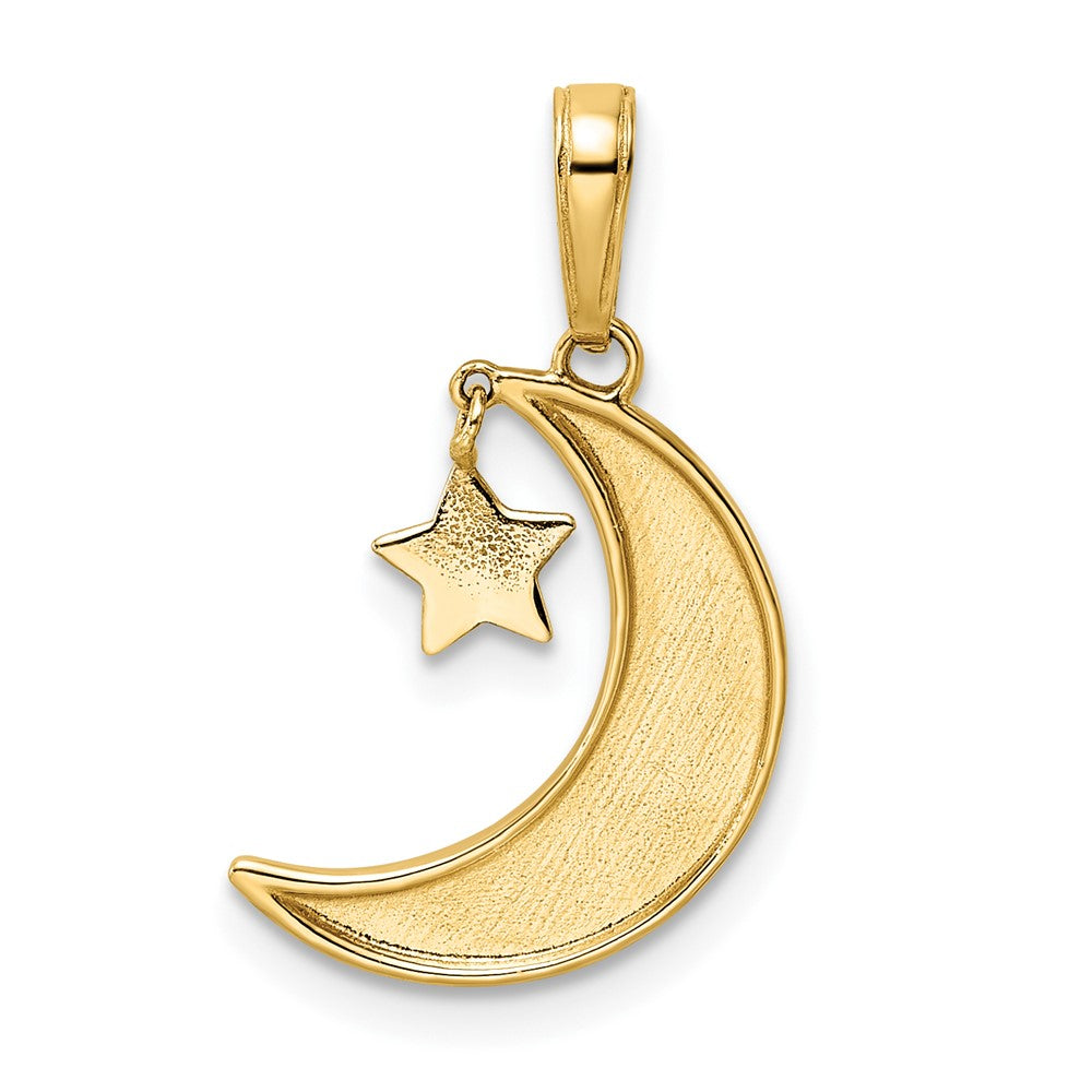 FJC Finejewelers 14 kt Yellow Gold and White Rhodium Moon with Dangle Star Charm 22 x 11 mm