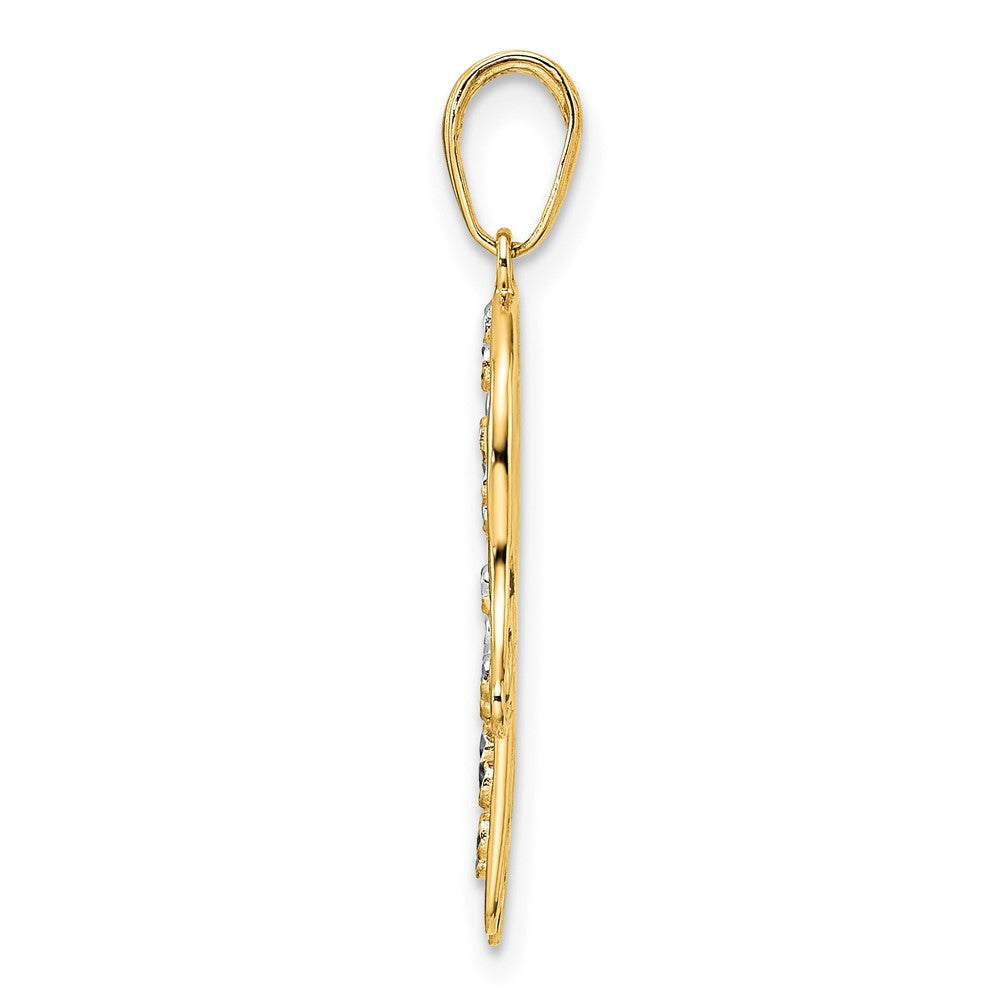 FJC Finejewelers 14 kt Yellow Gold and White Rhodium Bright Cut Fancy Hamsa Charm 30 x 18 mm