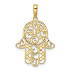 FJC Finejewelers 14 kt Yellow Gold and White Rhodium Bright Cut Fancy Hamsa Charm 30 x 18 mm