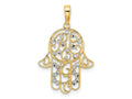 FJC Finejewelers 14 kt Yellow Gold and White Rhodium Bright Cut Fancy Hamsa Charm 30 x 18 mm