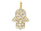 FJC Finejewelers 14 kt Yellow Gold and White Rhodium Bright Cut Fancy Hamsa Charm 30 x 18 mm