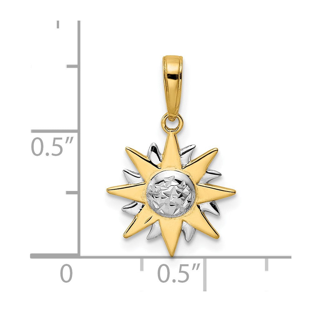 FJC Finejewelers 14 kt Yellow Gold and White Rhodium Bright Cut Sun Charm 21 x 13 mm
