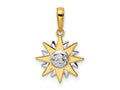 FJC Finejewelers 14 kt Yellow Gold and White Rhodium Bright Cut Sun Charm 21 x 13 mm