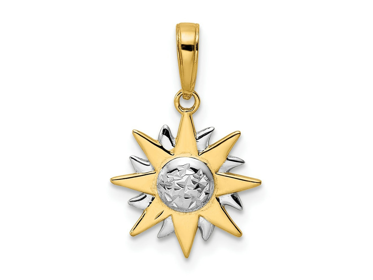 FJC Finejewelers 14 kt Yellow Gold and White Rhodium Bright Cut Sun Charm 21 x 13 mm