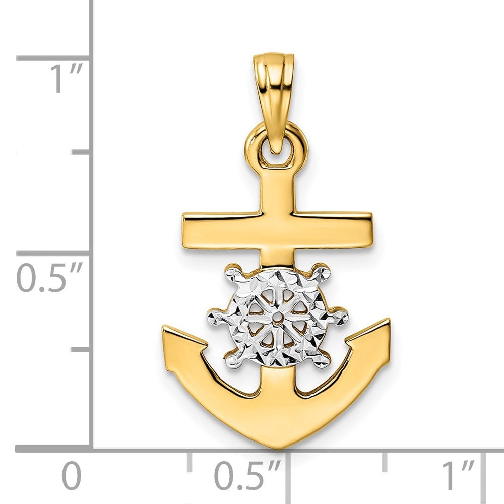 FJC Finejewelers 14 kt Yellow Gold /White Rhodium Bright Cut Anchor and Ship's Wheel Charm 26 x 14 mm