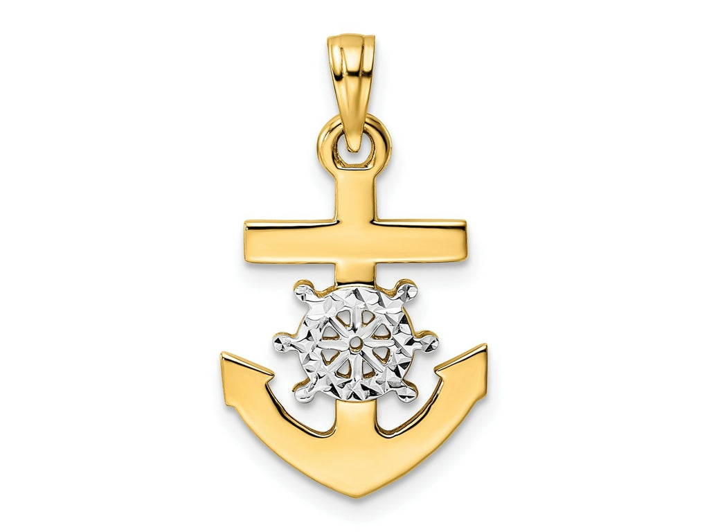FJC Finejewelers 14 kt Yellow Gold /White Rhodium Bright Cut Anchor and Ship's Wheel Charm 26 x 14 mm