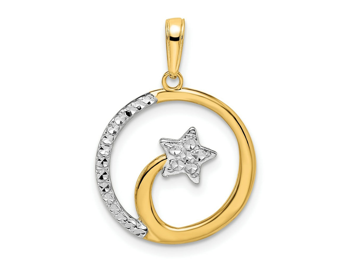 FJC Finejewelers 14 kt Yellow Gold and White Rhodium Bright Cut Shooting Star Charm 25 x 18 mm