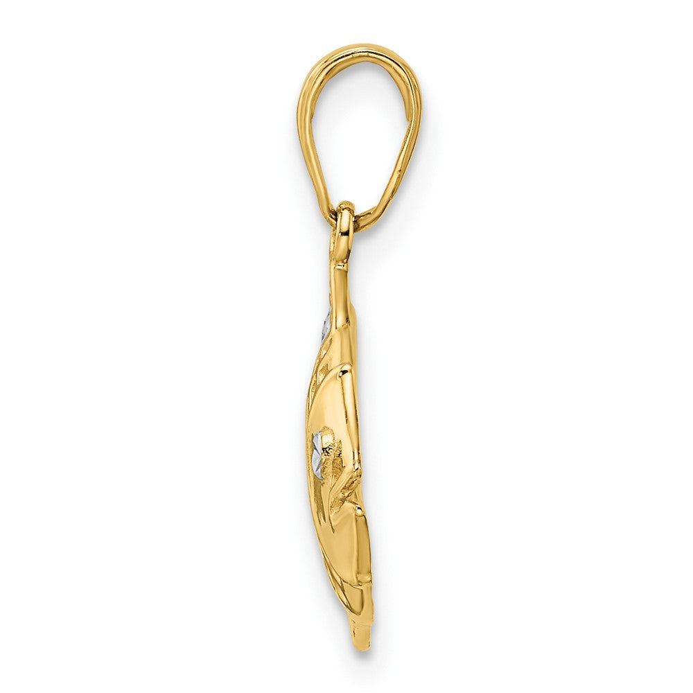 FJC Finejewelers 14 kt Yellow Gold and White Rhodium Bright Cut Fish Charm 21 x 18 mm