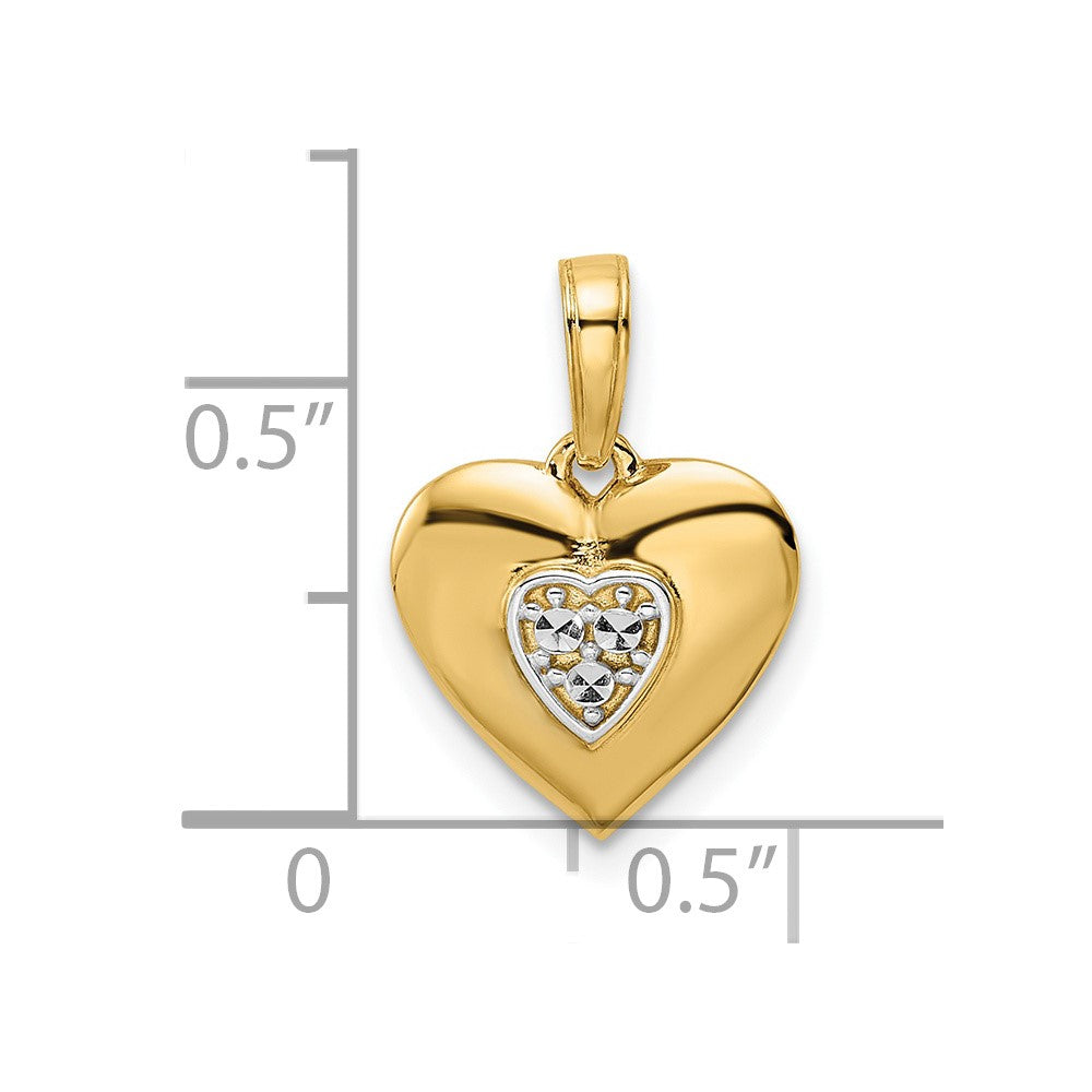 FJC Finejewelers 14 kt Yellow Gold Bright Cut and White Rhodium D/iamond-cut Puffy Heart Charm 17 x 12 mm