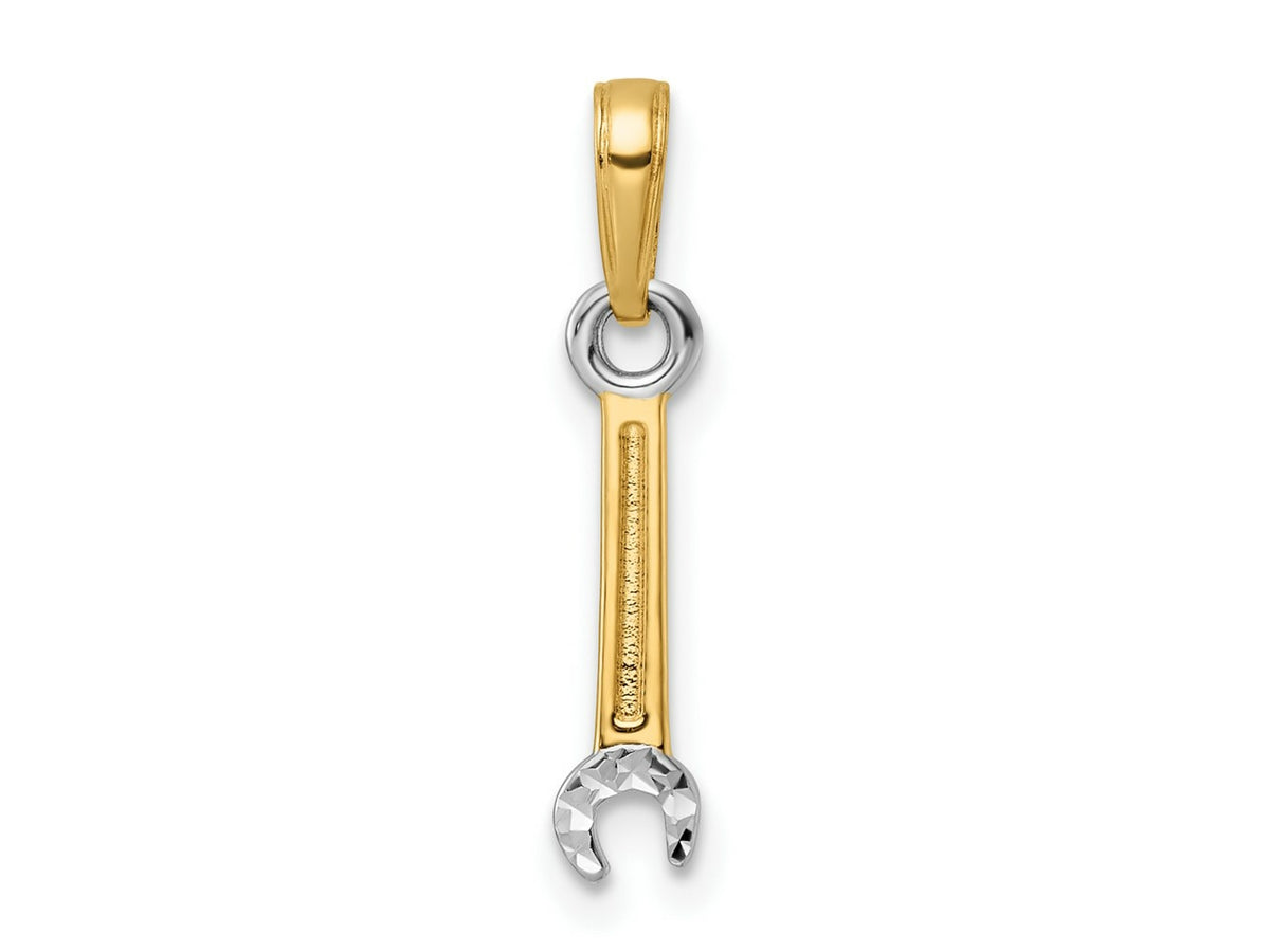 FJC Finejewelers 14 kt Yellow Gold and White Rhodium Bright Cut Wrench Charm 20 x 4 mm