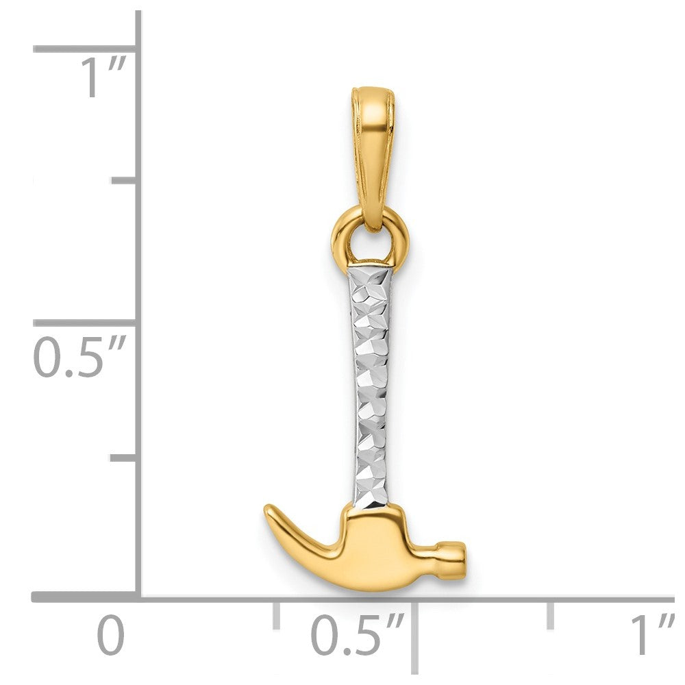 FJC Finejewelers 14 kt Yellow Gold and White Rhodium Bright Cut Hammer Charm 23 x 8 mm