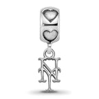 LogoArt 925 Sterling Silver Rhodium Plated New York Mets NY on Heart Bead