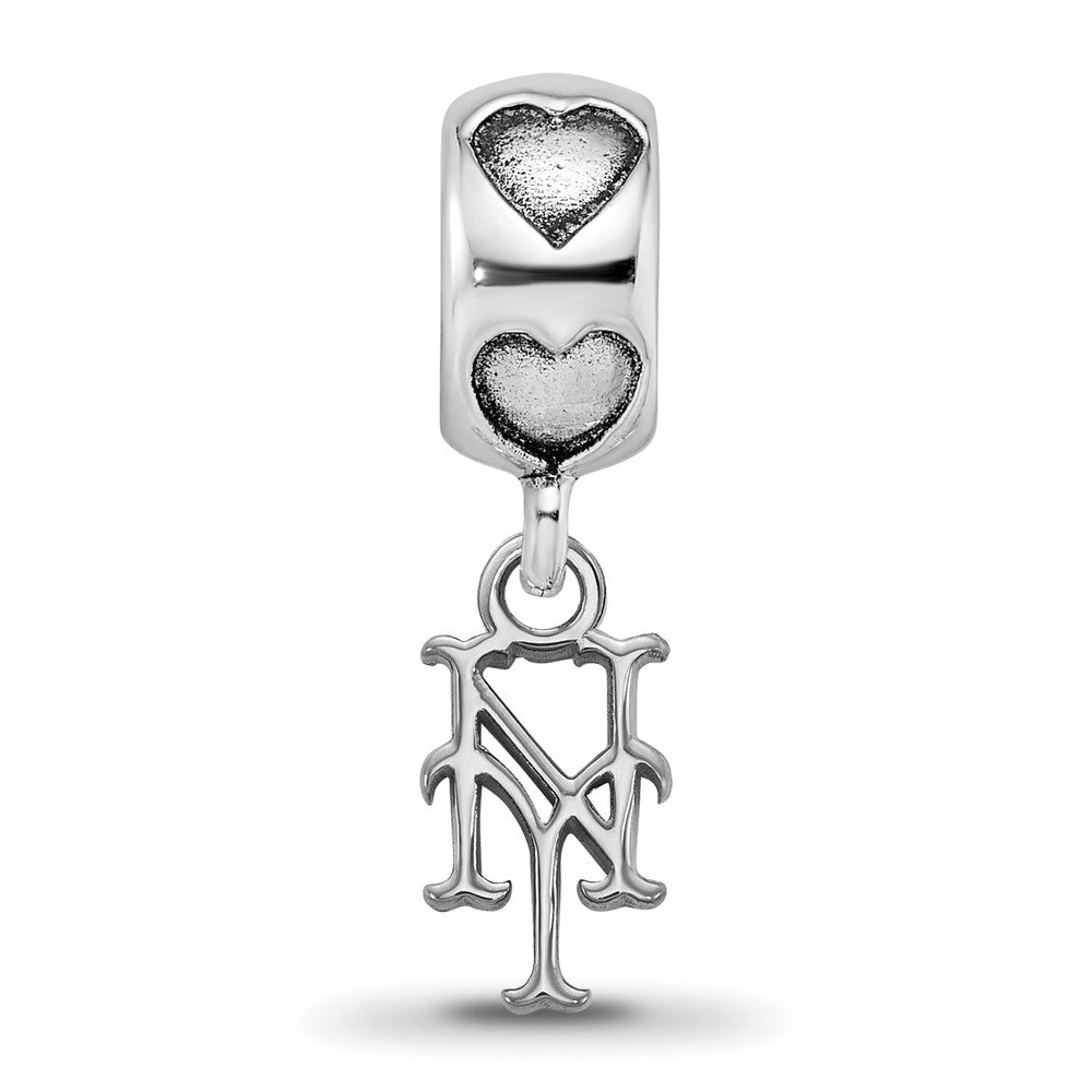 LogoArt 925 Sterling Silver Rhodium Plated New York Mets NY on Heart Bead