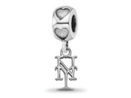 LogoArt 925 Sterling Silver Rhodium Plated New York Mets NY on Heart Bead