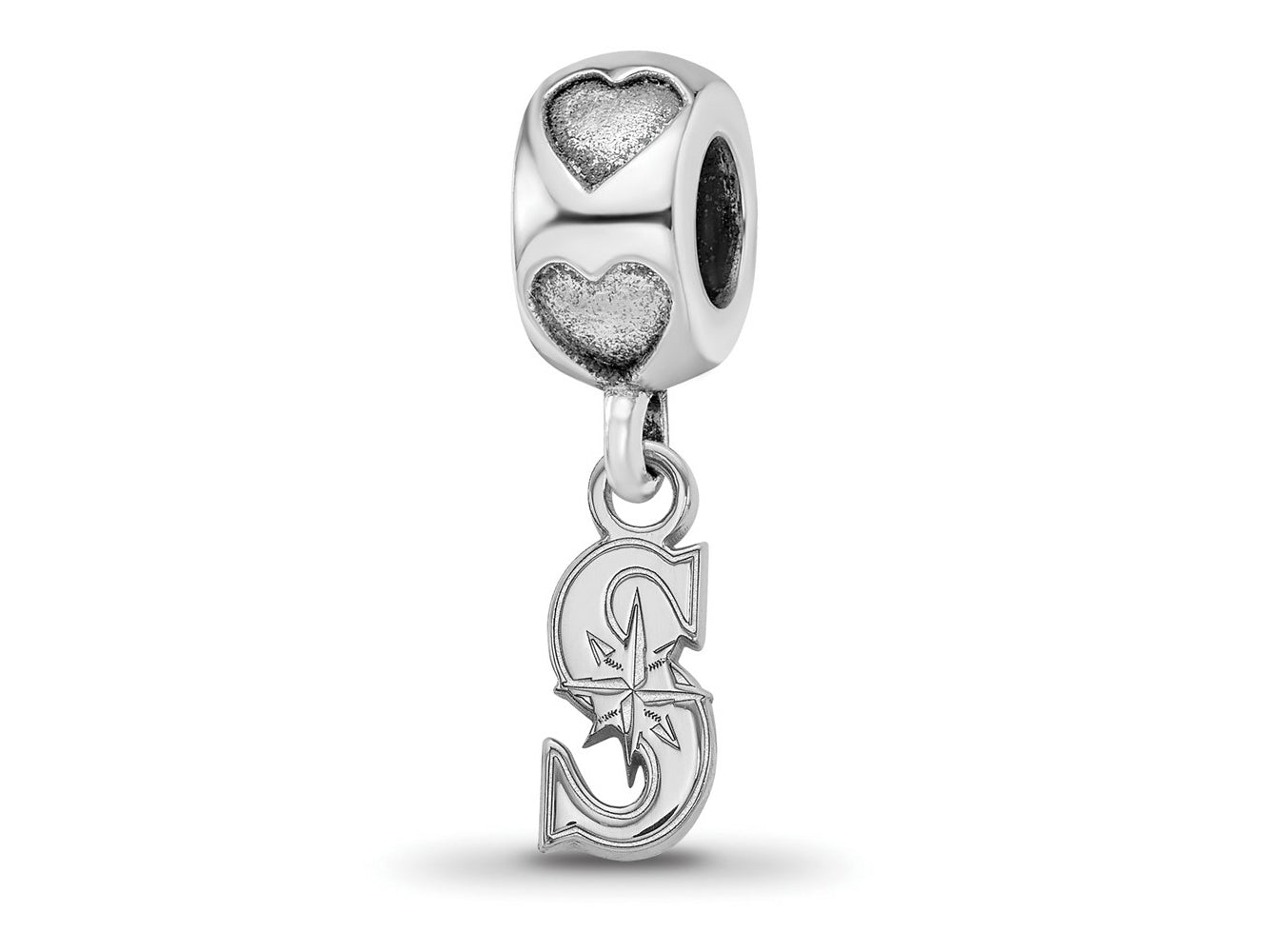 LogoArt 925 Sterling Silver Rhodium Plated Seattle Mariners S on Heart Bead