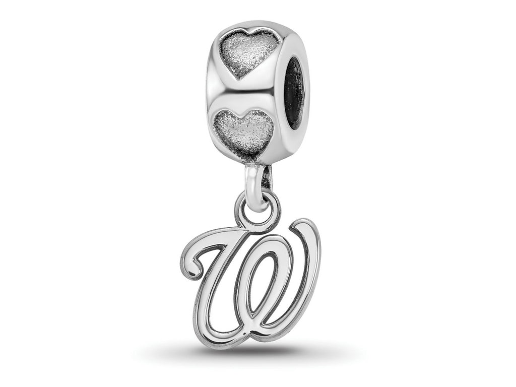 LogoArt 925 Sterling Silver Rhodium Plated Washington Nationals W on Heart Bead