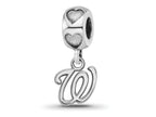 LogoArt 925 Sterling Silver Rhodium Plated Washington Nationals W on Heart Bead