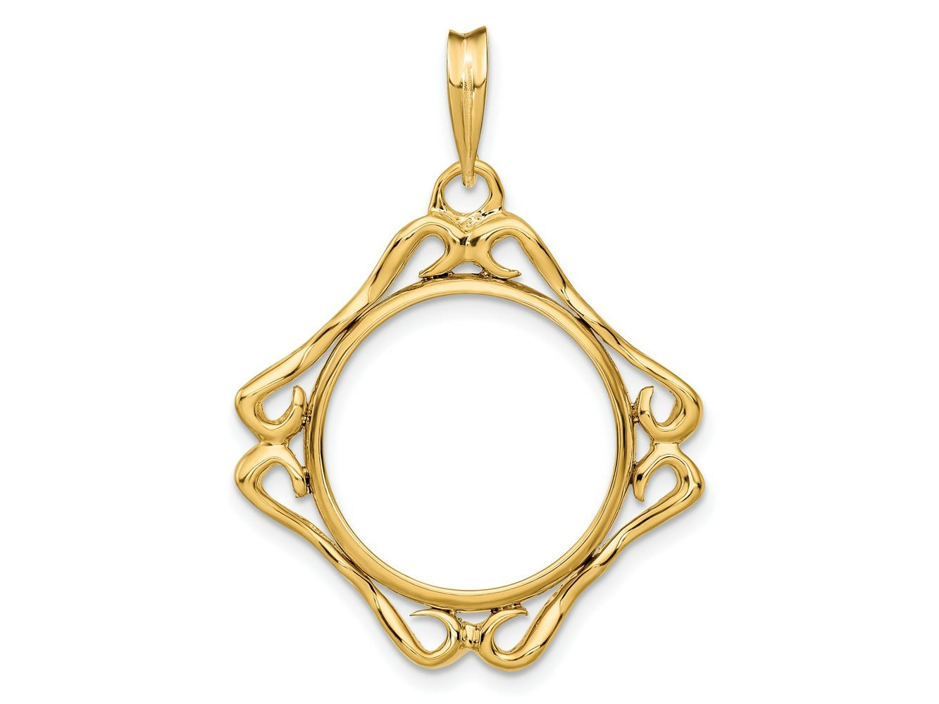 FJC Finejewelers 14 kt Yellow Gold Cushion Shape Scroll 17.8mm Prong Coin Bezel Pendant