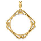 FJC Finejewelers 14 kt Yellow Gold Cushion Shape Scroll 27mm Prong Coin Bezel Pendant